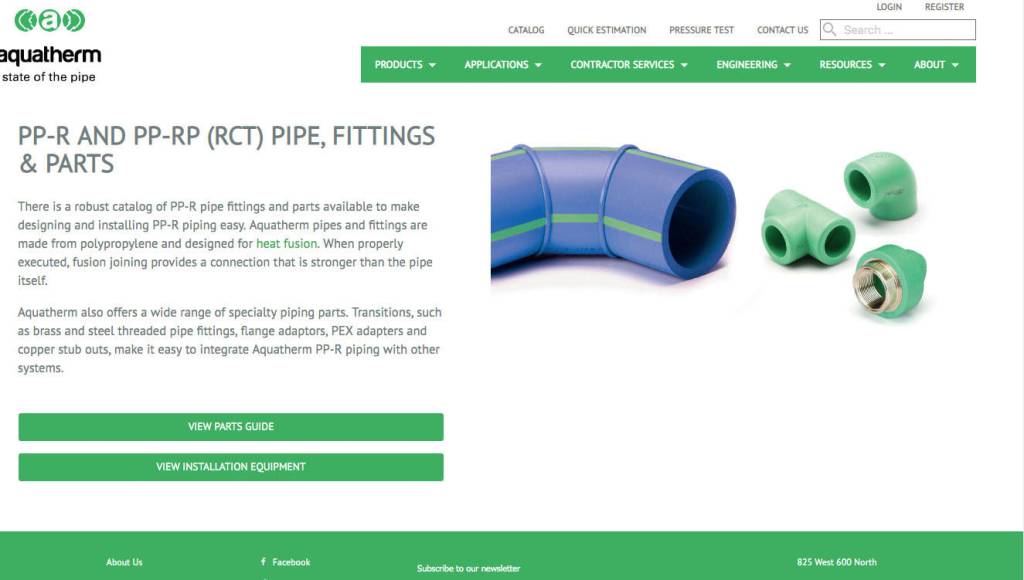 Screenshot from Aquatherms website showing an example of the companys piping.