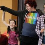 Cast members rehearse for YTNs production of The Monkey King. From left: Julian Podzilni, Nora Jorgensen, Sam Lamperti, and Abby Gamache. Madison Miller / staff photo