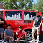 Madison Miller / staff photo                                KMIH 88.9 The Bridges radio station general manager, Joe Bryant (right) stands with four of his students working on the Log Boom Radio Seafair broadcast in front of the stations new (used) van. From left: Max Tanzer, Gabe Gottesman, Sam Shroff, Mason Meinzinger and Joe Bryant.