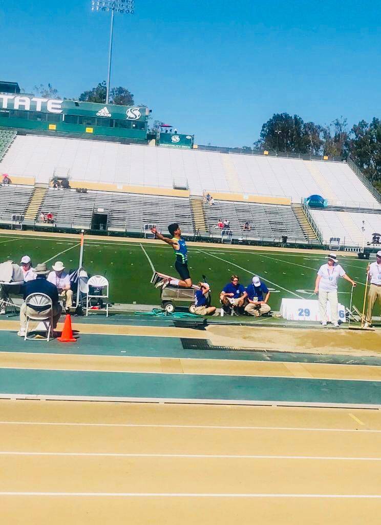 Azad Khan competes in the long jump at the championships in Sacramento, California. Courtesy photo