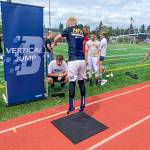 An athlete displays his jumping ability at an NFL-style combine on Aug. 17 at Mercer Island High. Photo courtesy of Zybek Sports