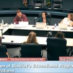 The Mercer Island school board invited the Island community to a linkage session at the last board meeting on Aug. 22. at city hall. From left: school board members David DSouza, Ralph Jorgenson, Tracy Drinkwater, Deborah Lurie, superintendent Donna Colosky and Brian Giannini Upton. Photo captured from MISD board docs video
