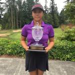 Gihoe Seo displays the trophy after winning the Pacific Northwest Golf Association Junior Girls Amateur Championship in Port Ludlow. Courtesy photo