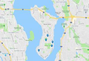 The map shows the location of one confirmed cougar sighting and four potential sightings, as reported during the Aug. 20 City Council meeting. Image by Google Maps