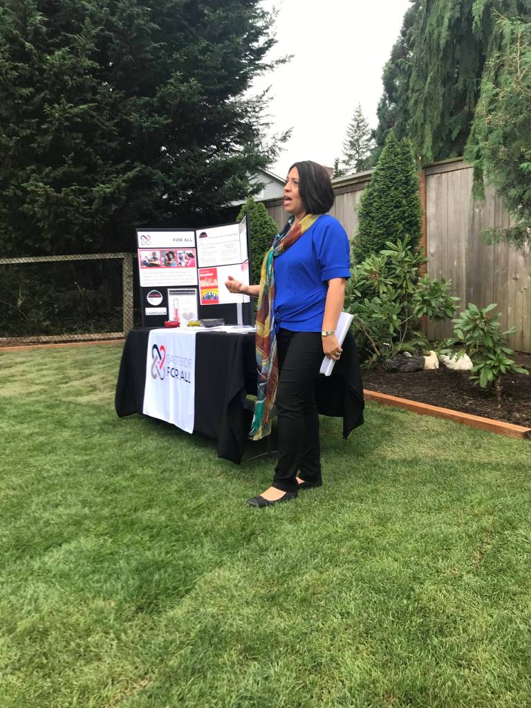 Debbie Lacy, founder and CEO of Eastside for All addresses the crowd at the organizations launch.