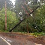 Some Puget Sound Energy customers were without power early Friday, after a car ran into a power pole along East Mercer Way. Photo courtesy of Mercer Island Police Department