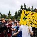 Photo by Madison Miller / staff photo                                Students held signs of We only have 1 Earth at Fridays climate strike at IMS.