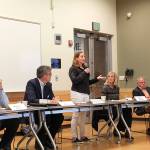 Natalie DeFord / Staff photo                                Heather Cartwright, who is running for Mercer Island City Council Position 5, answers a question during an Oct. 3 candidate forum hosted by the Mercer Island Chamber of Commerce.