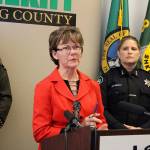 King County councilmember Kathy Lambert reminds and urges people to use Sammamishs drug take back box to get rid of leftover or obtained drugs. Left: King County Sheriff Mitzi G. Johanknecht, King County councilmember Kathy Lambert and Sammamish Police Chief Michelle Bennett. Madison Miller / staff photo