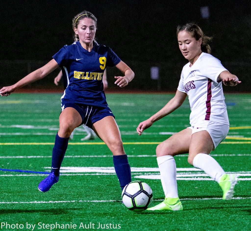 Mercer Island midfielder Emily Yang (right) was named to the first-team all-league 3A KingCo team. Yang, a junior, is one of the captains for the Islanders and a key piece in the midfield. Photo courtesy of Stephanie Ault Justus