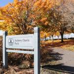 The Aubrey Davis Park sign on a sunny fall day. Natalie DeFord / staff photo