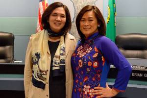 Courtesy photo                                New Mercer Island School Board directors Maggie Tai Tucker, left, and Tam Dinh.