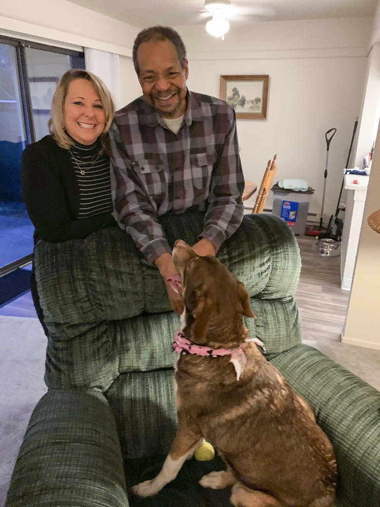Natalie DeFord/staff photo                                Traci Brandon, left, and Alan Roach in Roachs new apartment.