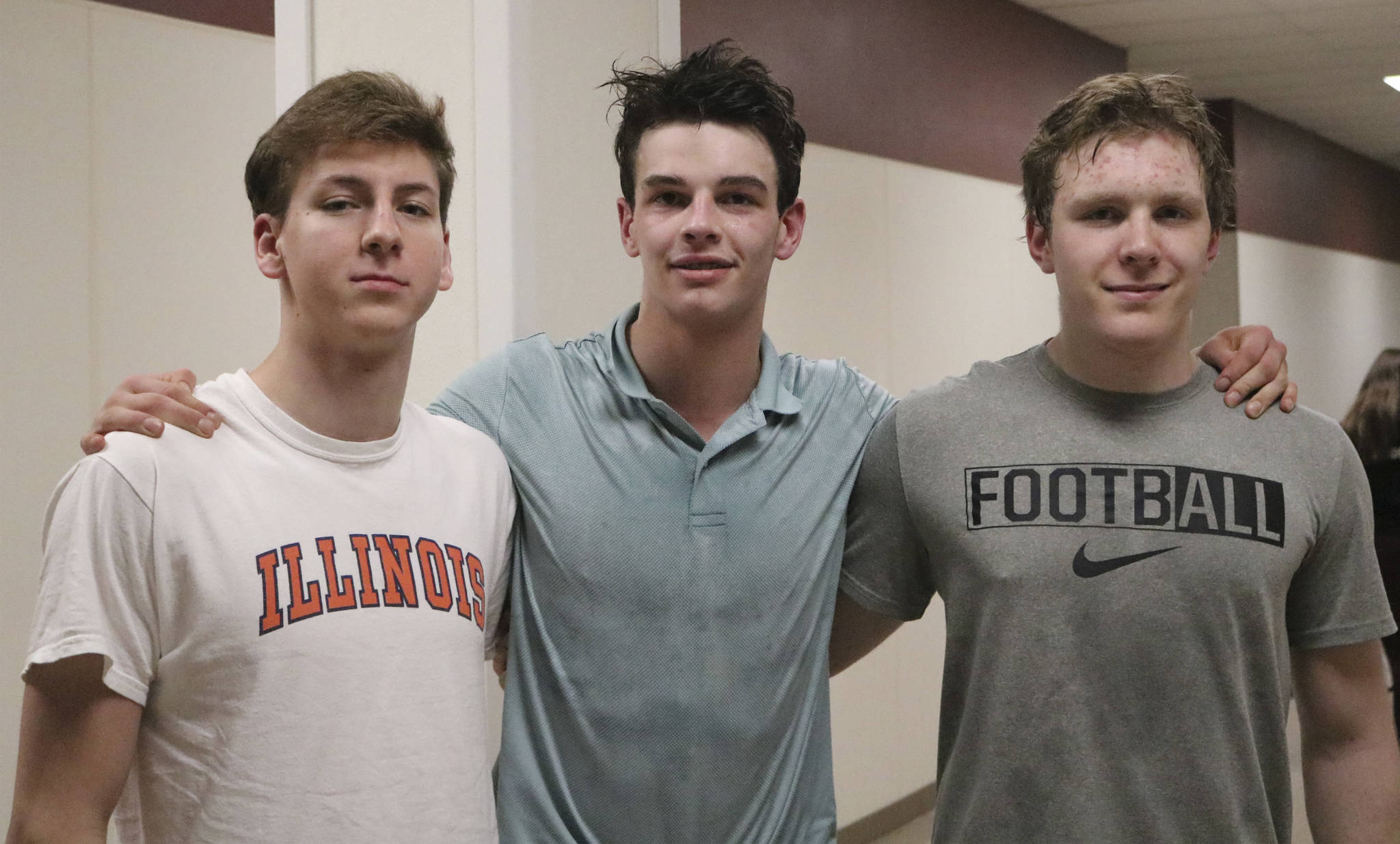 Mercer Island wrestling captains (from left) Jack Harper, Colin Farrell and Owen Baebler are leading the Islanders in their senior seasons. Benjamin Olson/staff photo