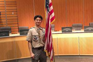 Courtesy photo                                Scouts BSA Troop 624 recognized Eric Liang at an Eagle Scout Court of Honor on January 5, 2020, at the Mercer Island Presbyterian Church.