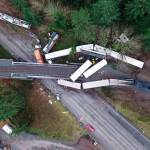 Aerial view of the Amtrak Cascades train derailment in 2017 near DuPont, Wash. Courtesy Wikipedia
