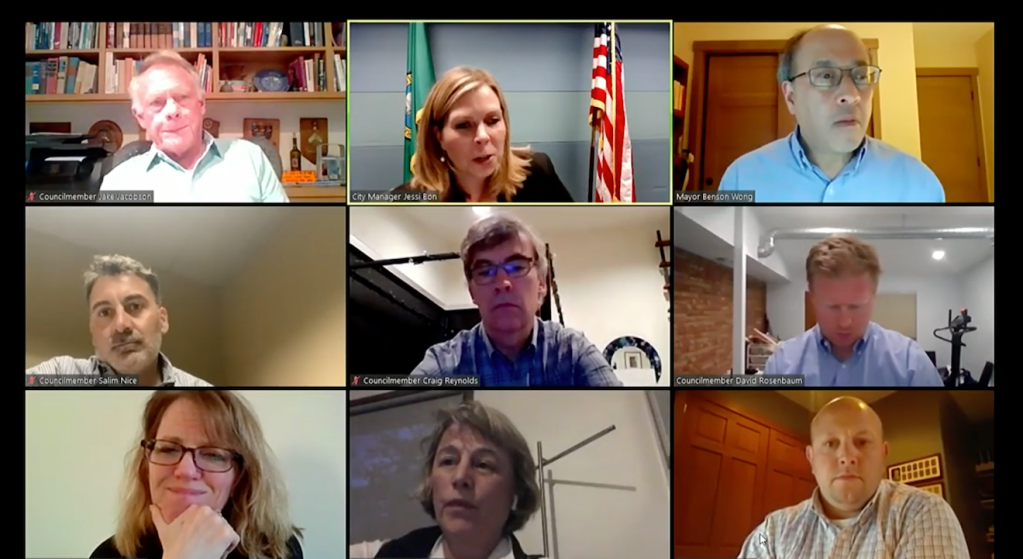 Screenshot from the virtual May 5 Mercer Island City Council meeting.