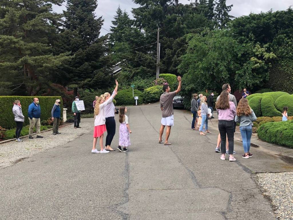 Neighbors, in addition to the emergency-vehicle procession, came out to celebrate Jamerson. Photo courtesy Julie King Hately