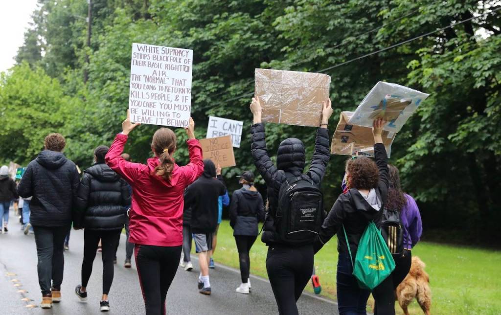 A smaller group at the march. Blake Peterson/staff photo