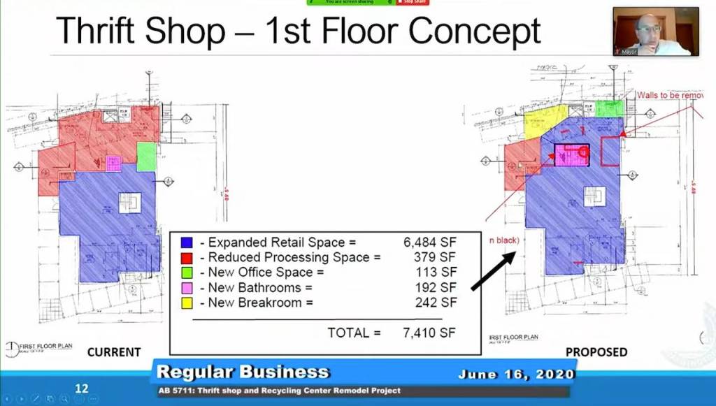 Graphic of first-floor concept shared at the virtual meeting. Screenshot from recording