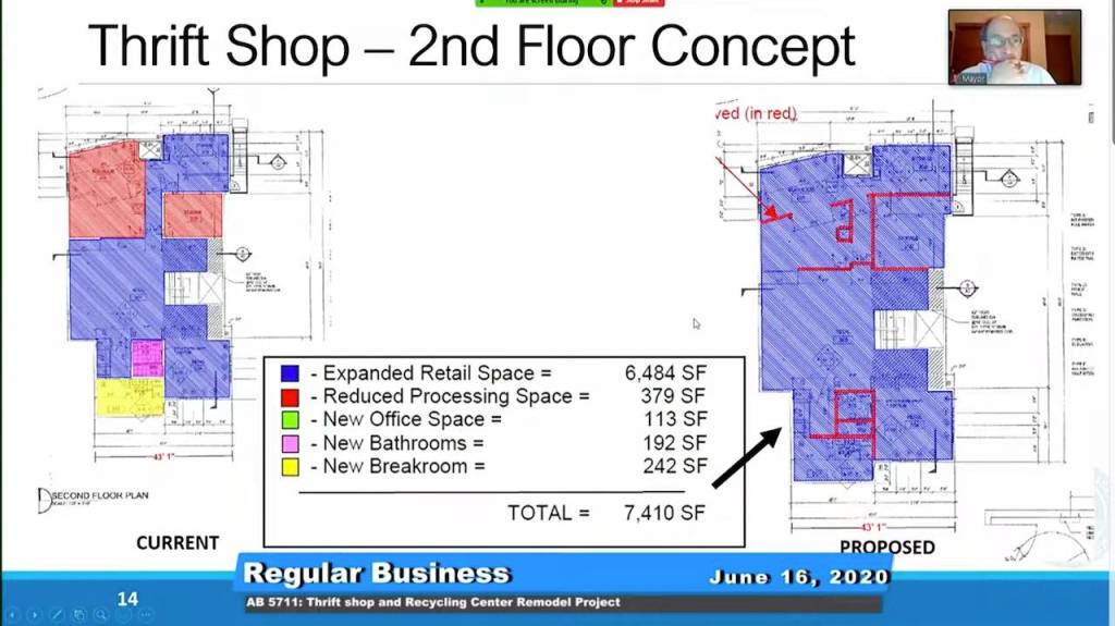 Graphic of second-floor concept shared at the virtual meeting. Screenshot from recording