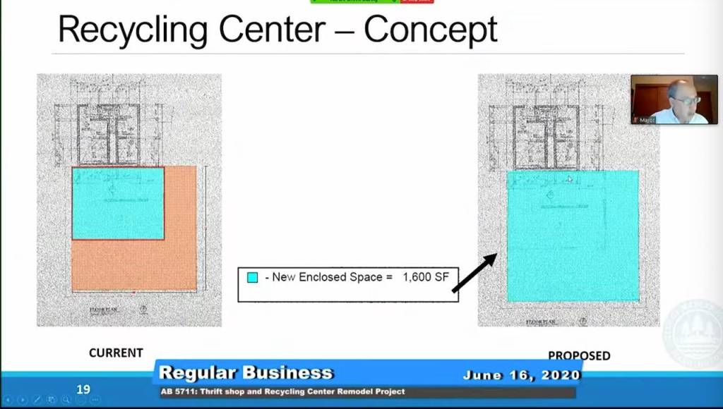 Graphic of recycling center concept shared at the virtual meeting. Screenshot from recording