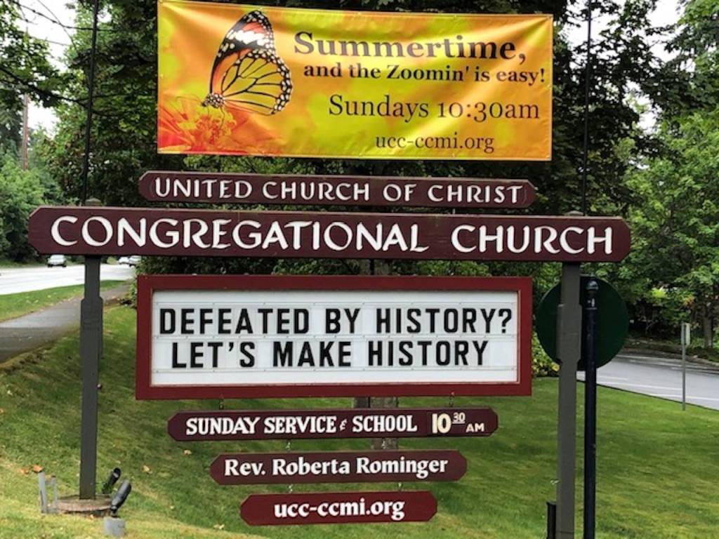 The sign in front of the United Church of Christ Congregational Church. Photo courtesy Roberta Rominger
