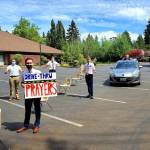 The Mercer Island Congregation of the Church of Latter-Day Saints has been hosting drive-thru prayers at the buildings parking lot. Photo courtesy Christoph Reiner