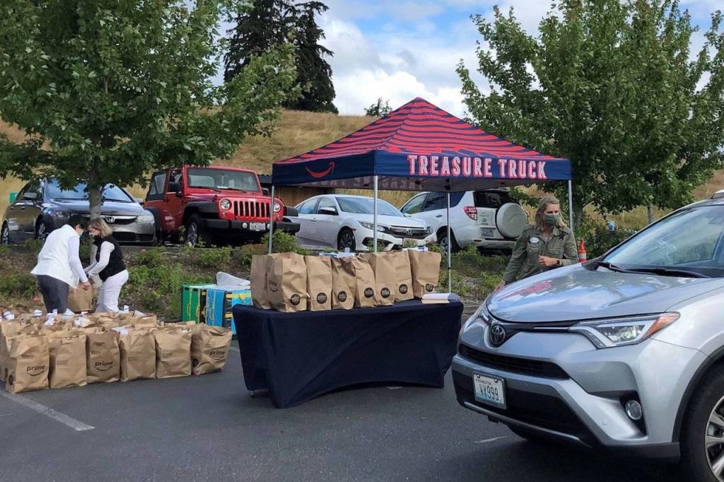 PPE was handed out at the Mercer Island Community and Event Centers parking lot from 10 a.m.-1 p.m. Tuesday, July 7. Photo courtesy Mercer Island Chamber of Commerce