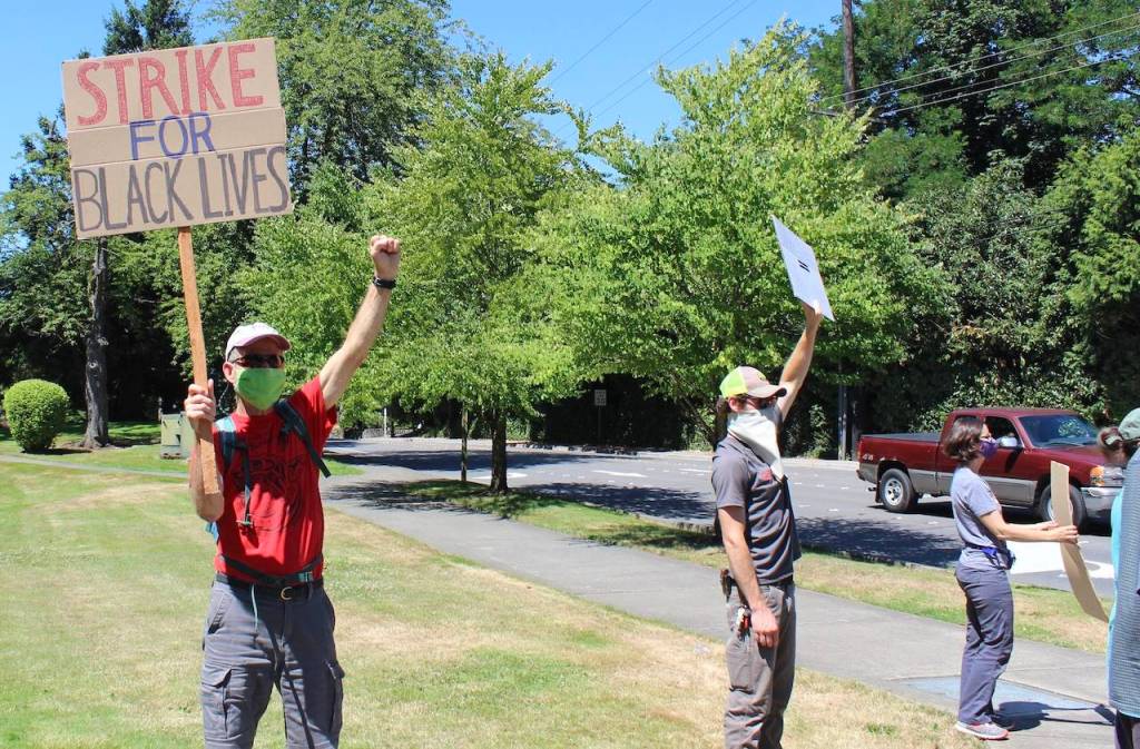 The group that congregated Monday was small but passionate. Blake Peterson/staff photo