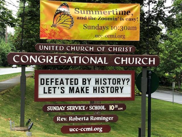 Information abounds in front of the Congregational Church (United Church of Christ). Courtesy photo