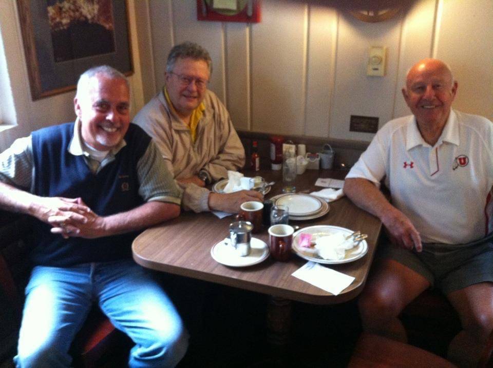 Photo of Ed Pepple (right) with Greg Asimakoupoulos, chaplain at Covenant Living at the Shores in Mercer Island, along with Gary Snyder, former MIHS athletic director. Courtesy photo