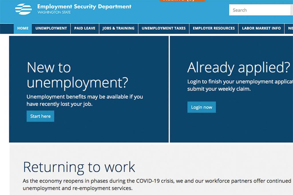 Screenshot from the state Employment Security Departments website at esd.wa.gov.