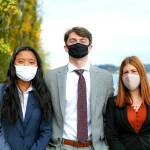 From left, Mercer Island High School seniors and Mercer Trade Inc. leaders Natalie Sim (chief operating officer), Walker Guerra (chief financial officer) and Bella Hartman (chief executive officer). Courtesy photo