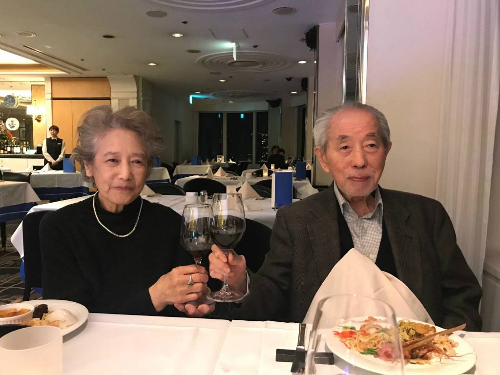 Mitsuko and Dr. Sen-itiroh Hakomori toast two years ago in Japan after his 88th birthday celebration. They were married in 1946. Mitsuko started teaching ikebana (a Japanese art form involving flowers) on Mercer Island in 1983, and she is the founder of the Mercer Island Sogetsu Branch. Courtesy photo