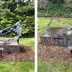 Louise McDowells Counterpoint sculpture was forcibly removed from its metal base, and apparently dragged away over the weekend of Jan. 30-31. Photos courtesy of the city of Mercer Island