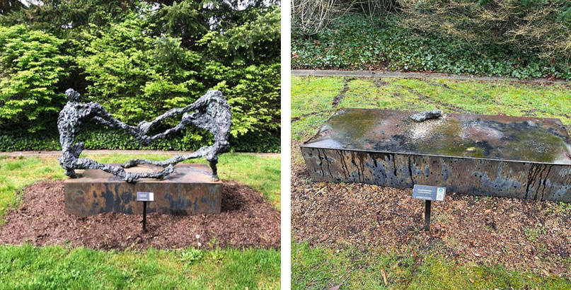 Louise McDowells Counterpoint sculpture was forcibly removed from its metal base, and apparently dragged away over the weekend of Jan. 30-31. Photos courtesy of the city of Mercer Island