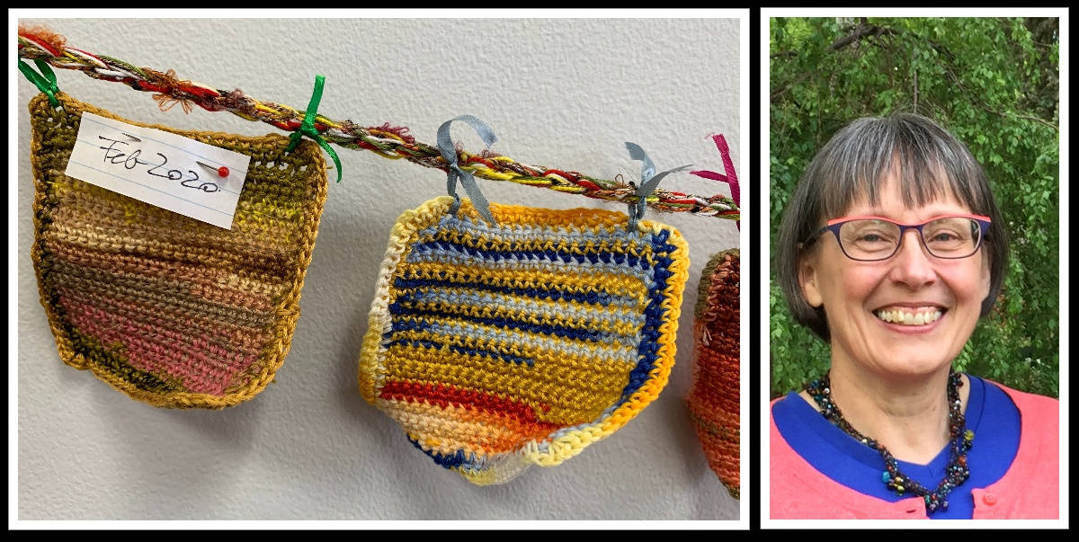 Artist Susanne Fosters COVID 57 weeks is on view at the Mercer Island Visual Arts League (MIVAL) Gallery through the end of March. Photo courtesy of Anne Hritzay. Photo of the artist courtesy of Susanne Foster.