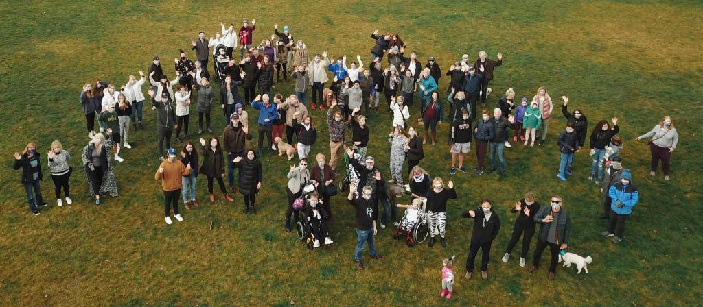 The Show Our Stripes group captured by Sawyer Rizzas drone.
