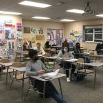 Students in teacher Jeff Randolphs AP psychology class returned to Mercer Island High School in A and B cohorts for hybrid learning beginning March 22. Photo courtesy of the Mercer Island School District