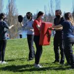 Brandon Uttech displays the proper punching and blocking techniques. Andy Nystrom/ staff photo