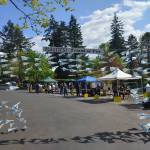 A drive-through art installation made of recycled materials points the way toward the Congregational Church on Mercer Island Earth Day Fair. Andy Nystrom/ staff photo