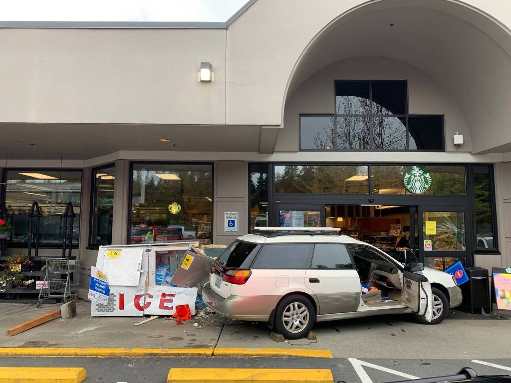 On the evening of April 28, a driver lost control of their vehicle and crashed into the south end QFCs northern entrance at 8421 SE 68th St., according to the Mercer Island Fire Department (MIFD). There were no injuries. MIFD noted that the accident occurred at approximately 6 p.m., and the entry experienced significant cosmetic damage, but no structural components were compromised. QFC remained open for business following the accident, which is under investigation by the Mercer Island Police Department. Photo courtesy of the Mercer Island Fire Department
