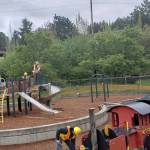 Mercerdale Park playground equipment demolition began at about 9 a.m. on May 8. Photo courtesy of John Hamer