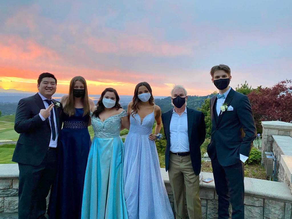 From left to right: Nevin Wong, Rosie MacKinnon, Katie Garry, Kaya Jaecks, Principal Walter Kelly and Alex Castleman. Courtesy photo