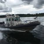 Mercer Island Marine Patrol Sergeant Chad Schumacher cruises across Lake Washington. Photo courtesy of the Mercer Island Police Department