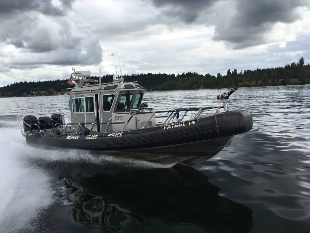 Mercer Island Marine Patrol Sergeant Chad Schumacher cruises across Lake Washington. Photo courtesy of the Mercer Island Police Department