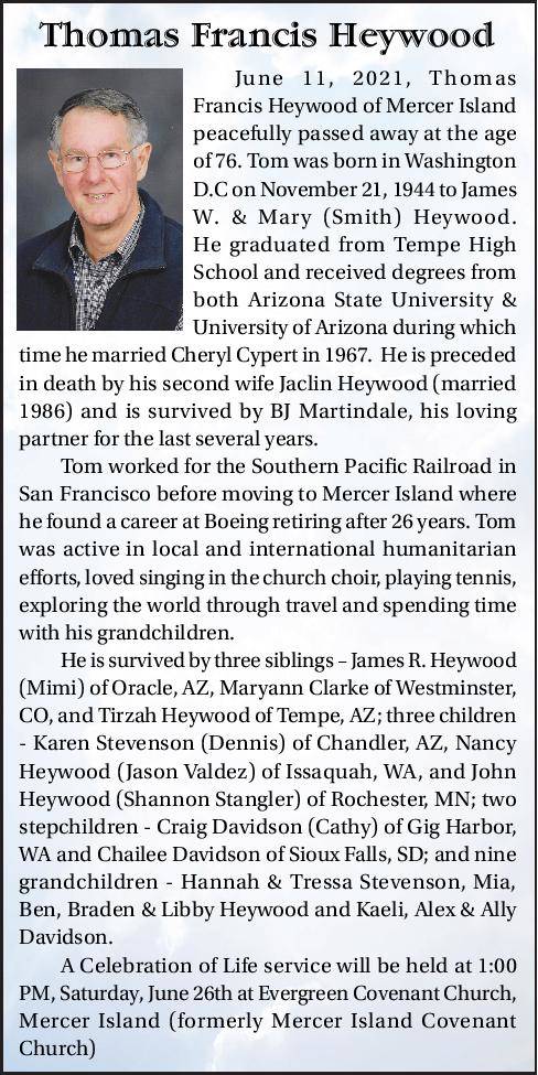 Thomas Francis Heywood | Obituary