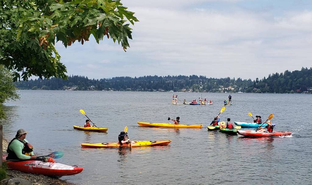 Seattle Adventure Sports kayak campers cruise around a section of Lake Washington off Luther Burbank Park on June 30. Photo courtesy of Ryan Daly