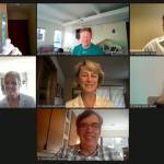 Top from left to right, Mayor Benson Wong and councilmembers David Rosenbaum and Salim Nice; middle from left to right, Mercer Island Community Funds Erin Krawiec and Mary Ann Flynn, councilmember Lisa Anderl and Deputy Mayor Wendy Weiker; bottom, councilmember Craig Reynolds. Zoom screen shot